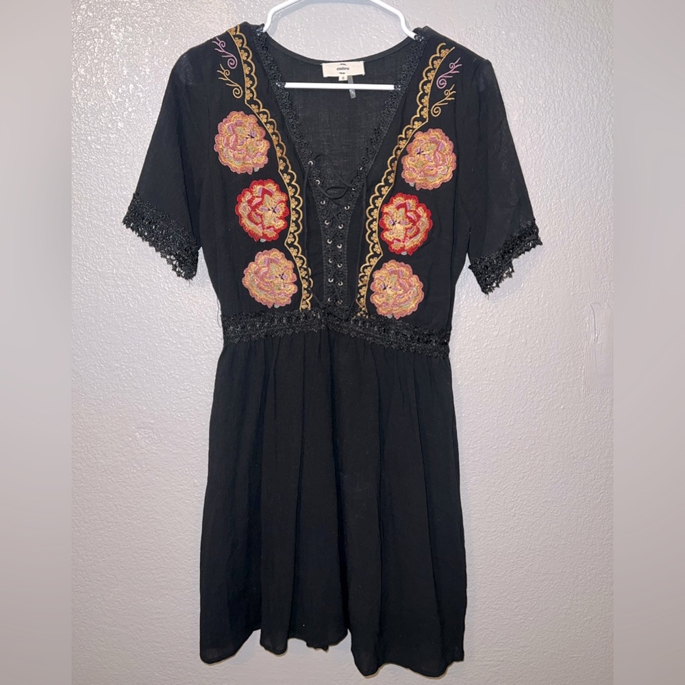 Floral print black dress